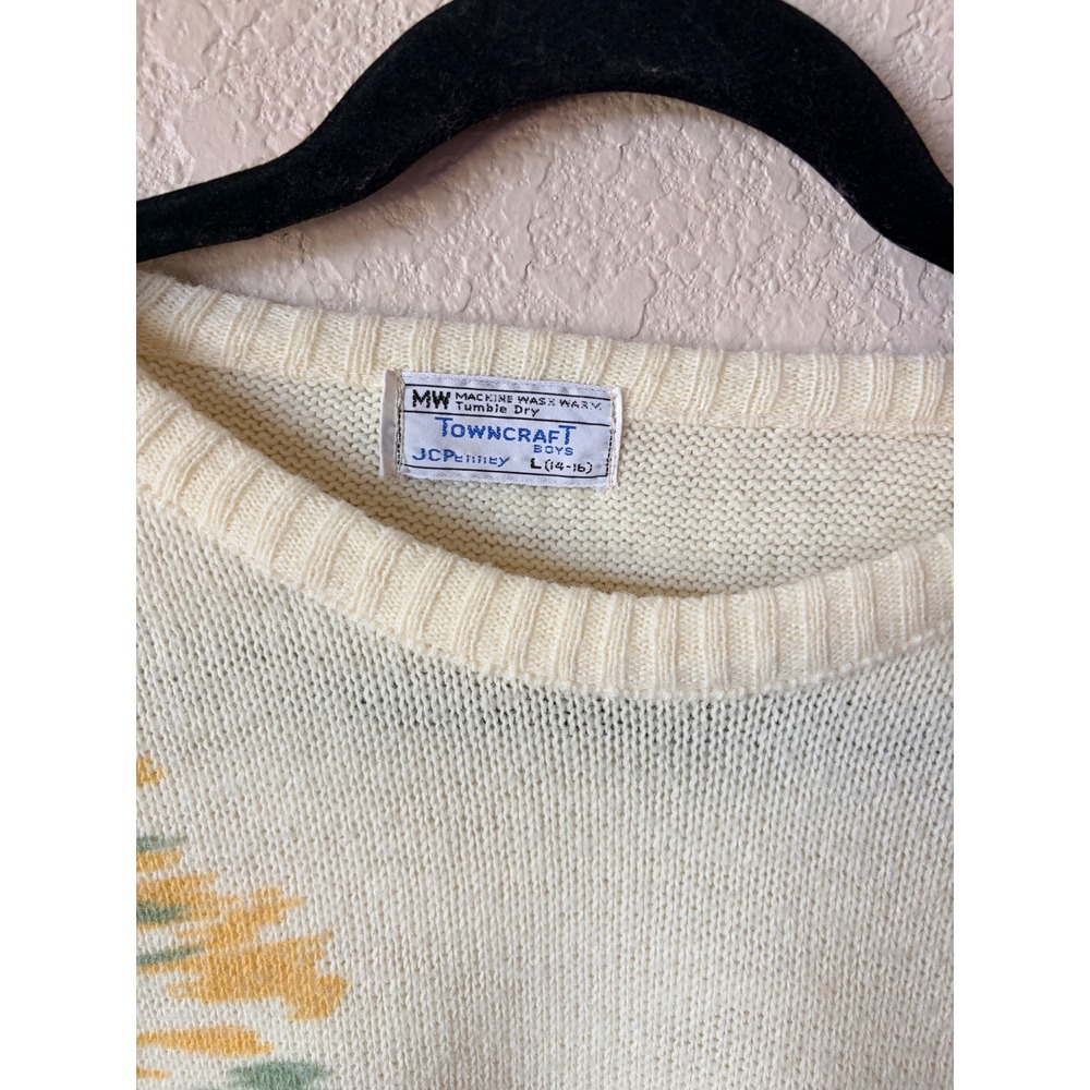 Vintage Towncraft JCPenney Scenic Knit Sweater Vest Cream Womens L 14-16 - Picture 7 of 8